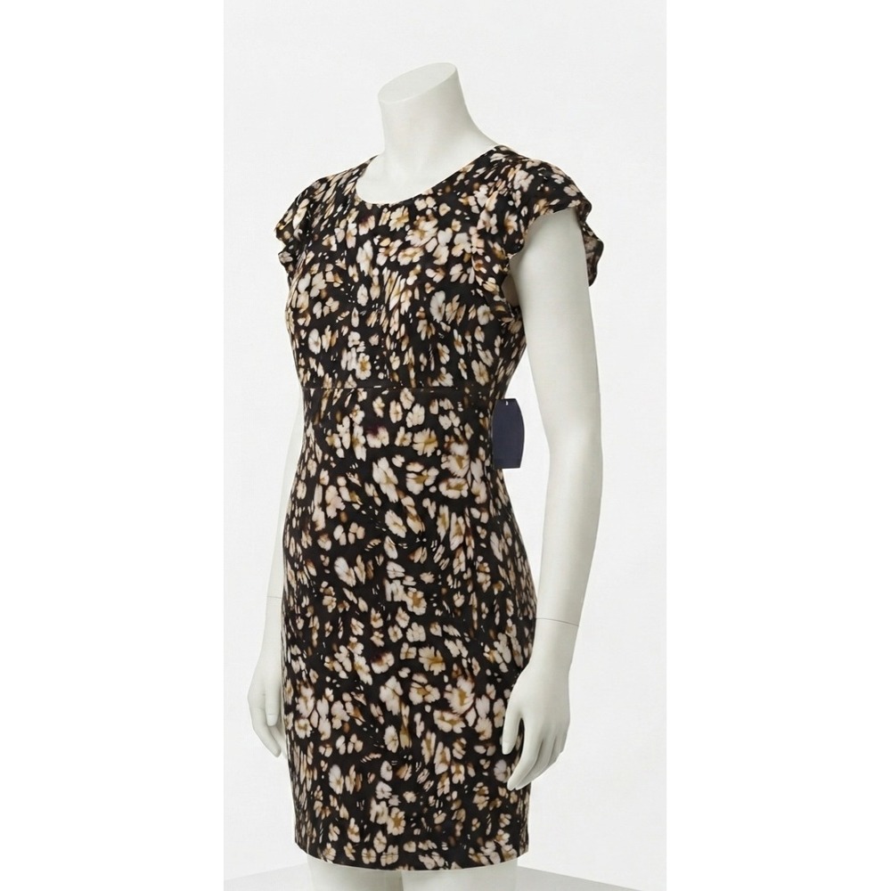 Scoop Womens Abstract Print Ruffle Sleeve Mini Dress Black Cream Mustard Size M